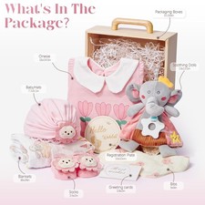 Wooden Baby Girls Gift Set, Shower Gifts for Girls, Unique Newborn Essential