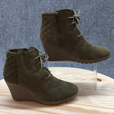 Mia Boots Womens 9.5 Ankle Bootie Brown Quilted Side Zip Lace Up Block Heels