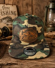 Outcast Bass Fishing Camo Snapback Hat Leathe...
