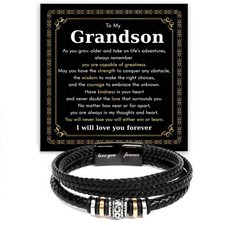 To My Grandson Braided Leather Bracelet with Love You Forever Message, Thou...