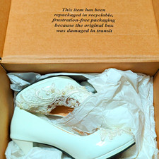 White Lace Pearl Beaded Bridal High Heel Pump Pumps Shoes EU Size 42, 9 US