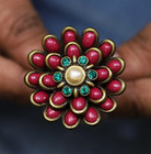 QVC Fern Mallis Brasstone Cabochon Flower Ring Size 7 — photo 3