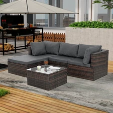 Patio Outdoor Furniture PE Wicker Conversation Set W/ Coffee Table Cushion Gray