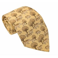 HERMES Silk Tie Necktie Yellow Cow Animal Print France Excellent