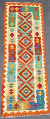 Afghanischer/Türkischer Kelim Läufer Teppich, Flachgewebeteppich, Handgewebter Wollteppich, 195x70 CM