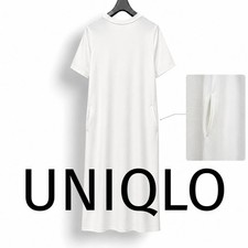 UNIQLO Long Dress White Short Sleeve Crew Neck M Spring Summer