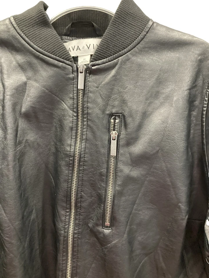 Chaqueta de cuero sintético Ava Viv para mujer 2X negra plateada acento motociclista gótico grunge Y2K Foto 3 de 4