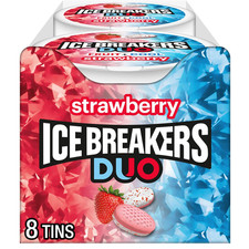 ICE BREAKERS Duo Fruit plus Cool Strawberry Flavored Sugar Free Mints Pucks, 8 C