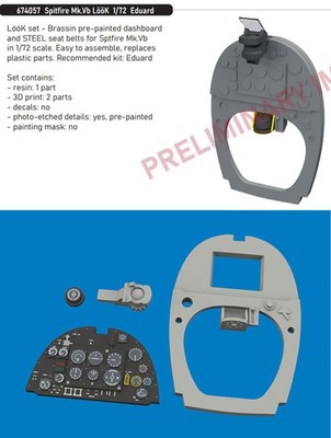 Eduard 1/72 Spitfire Mk.Vb Pre-painted Dashboard and Seatbelts for Eduard kits