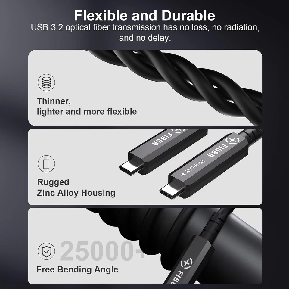 FIBBR Full-Featured Fiber Optic USB C to USB C Cable 10M, 10Gbps Long Distance U - Image 4 of 4