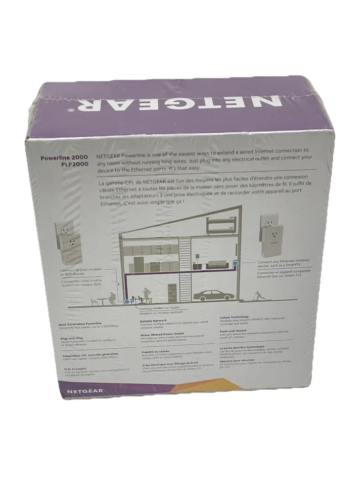 NETGEAR PLP2000 Powerline Adapter 2000Mbps PLP2000-100PAS - WHITE - NEW - SEALED - Image 4 of 4