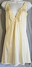 Vintage Miss Elaine Yellow Nylon Nightgown Slip w/ Spaghetti Straps Lace Size 8