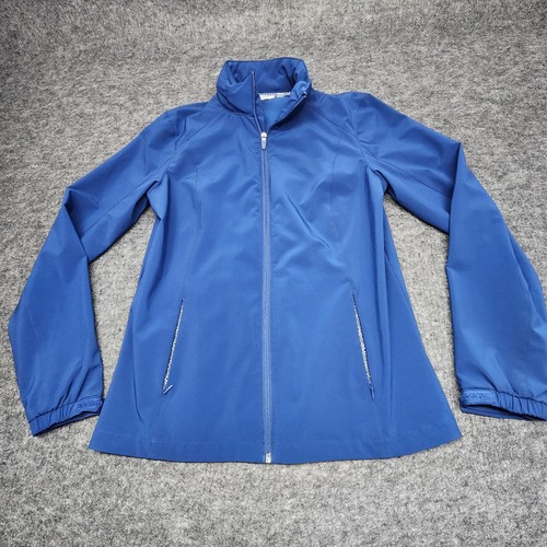 Lady Hagen Womens Blue Windbreaker Golf Jacket Hidden Hood Stretch Medium