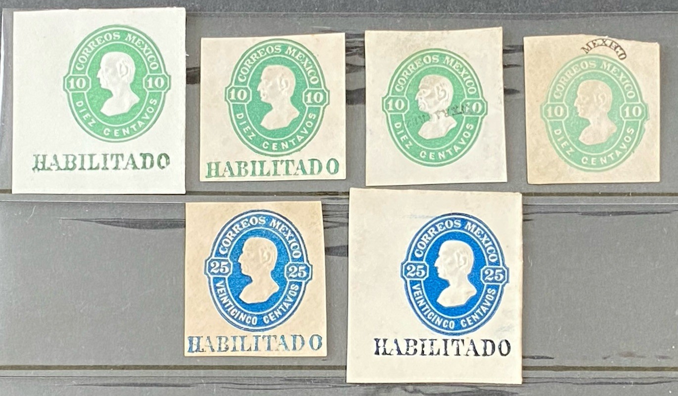 MEXICO EARLY OVERPRINTS POSTAGE STAMP WRAPPERS-ENVELOPES CUT CORNERS-MINT (6)