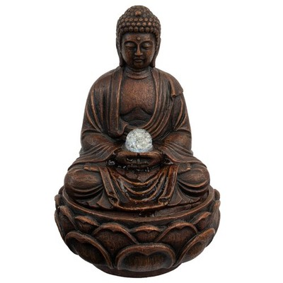 Pure Garden Indoor Tabletop Water Fountain - Sitting Buddha Statue with Rolli...