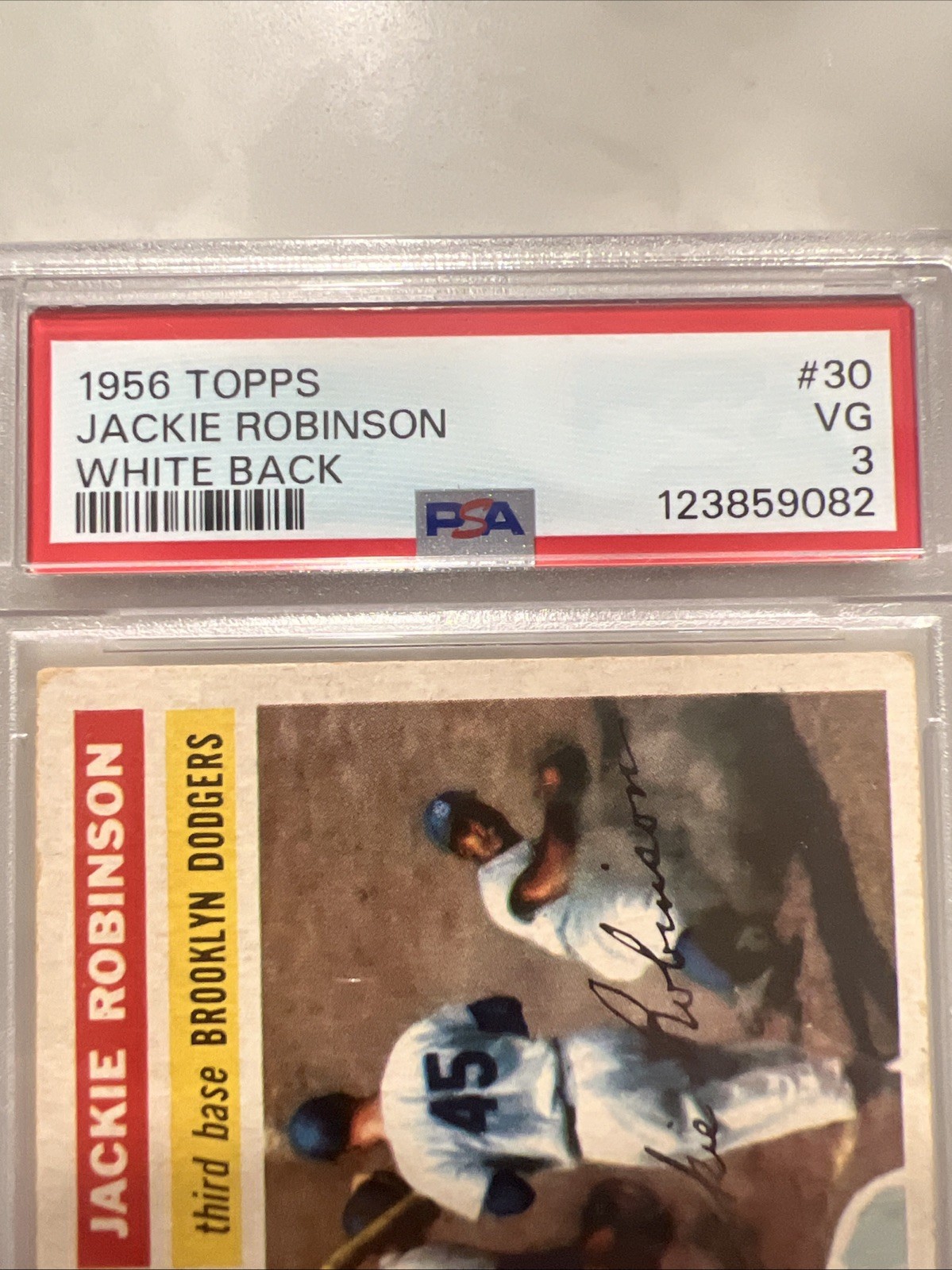 1956 TOPPS WHITE BACK #30 JACKIE ROBINSON PSA 3 view 5