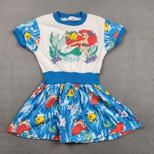Vintage Disney The Little Mermaid Ariel Dress Allison Mfg Blue White Girls 90s