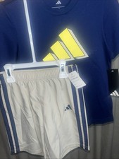 Adidas Boys 2-Piece Outfit Shirt Navy Shorts Khaki Size 7