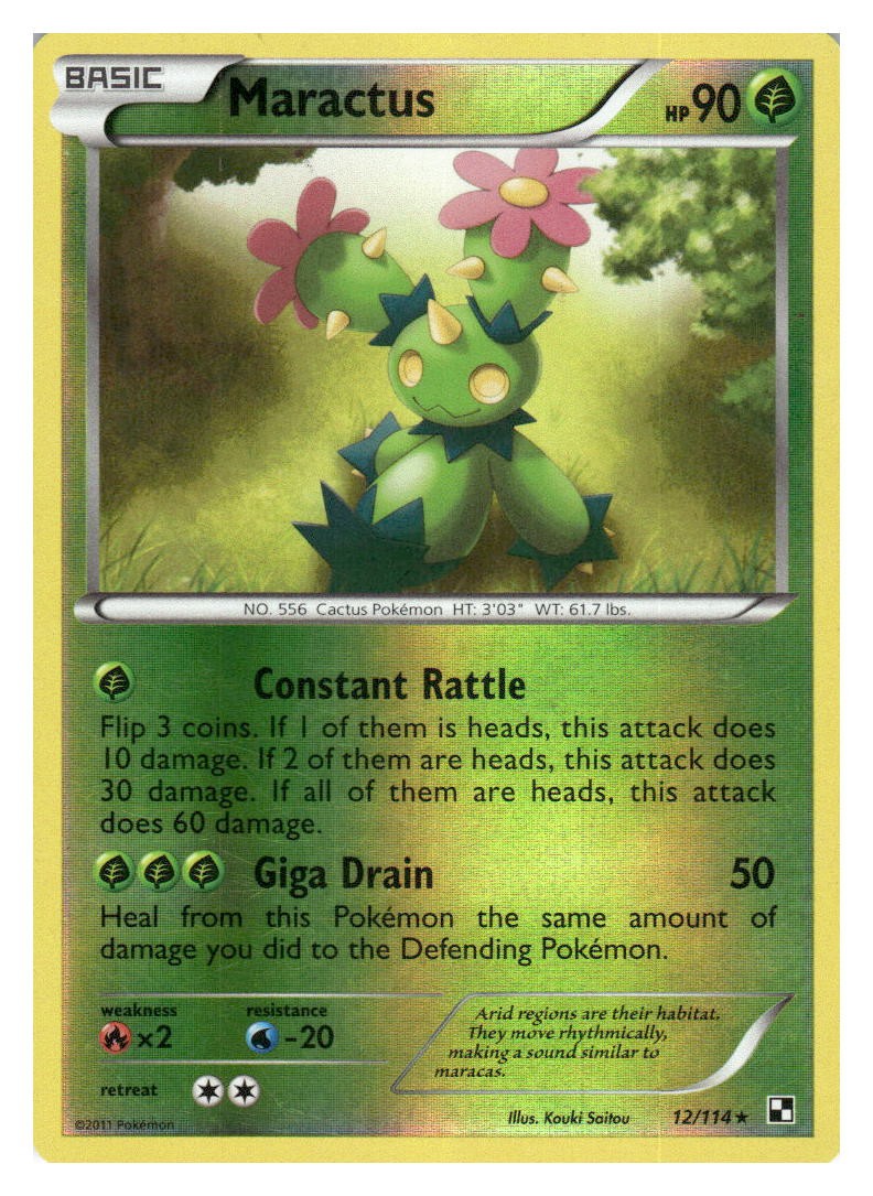 Maractus 12/114 Rare Black & White Pokemon Reverse Holo Lightly Played