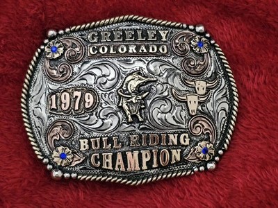 X~Treme Bull Riding RODEO CHAMPION TROPHY BUCKLE 1979 Greeley Colorado Rare 10
