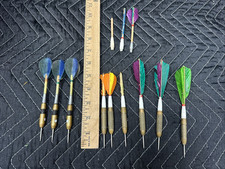 Unicorn and other Brass wood plastic Darts Vintage Lot of 9 Feather