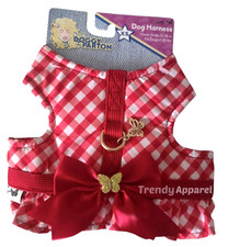 Doggy Parton Red & White, Satin Bow, Ruffles,& Butterflies Puppy/Dog Harness, XS