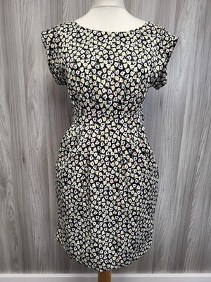 Emily & Fin schwarz weiß bunt Blumendruck Kleid Taschen Größe 14.PT2008173