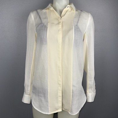Brochu Walker Tunic Blouse Women s Small Ivory & Cream Ramie & Silk Button Down