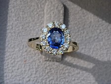 Bague de mariage taille ovale 3,98 ct véritable saphir bleu et diamant taille...