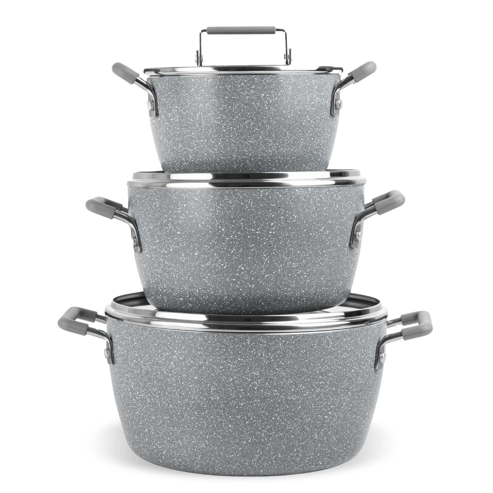 Granitestone Gray Pots and Pans Set Nonstick, 6 Dishwasher Safe, Speckle