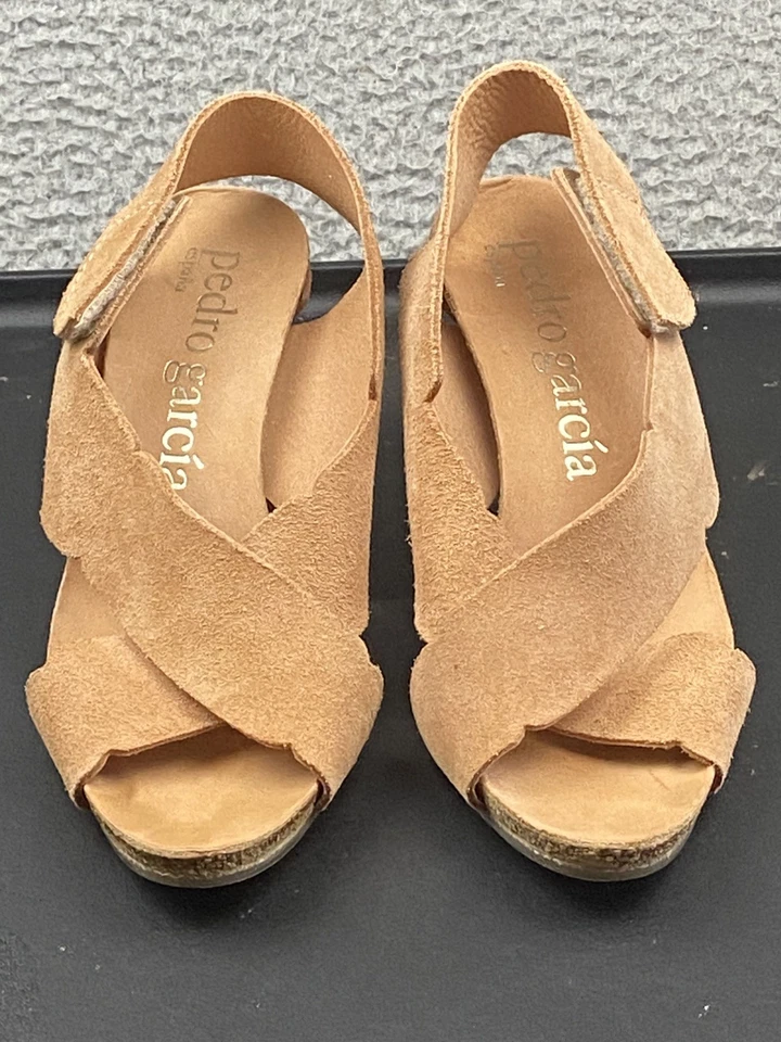 女士 Pedro Garcia 38.5 露跟露趾麂皮绒皮革高跟鞋西班牙设计师 — 第 4/4 张图片