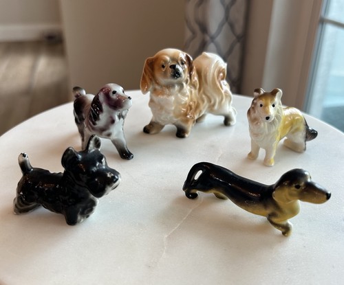 Vintage Japanese MCM Ceramic Dog Figurines Set of 5 Breeds