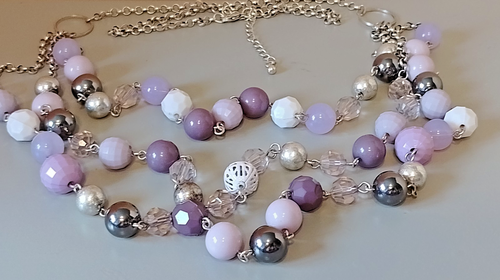 "ST1" vintage lovely 3 row lilac shades silver black lucite beads necklace - Picture 5 of 7