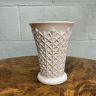 Rare Vintage Jeannette Glass Shell Pink Milk Glass Vase Crosshatch Pattern 7"