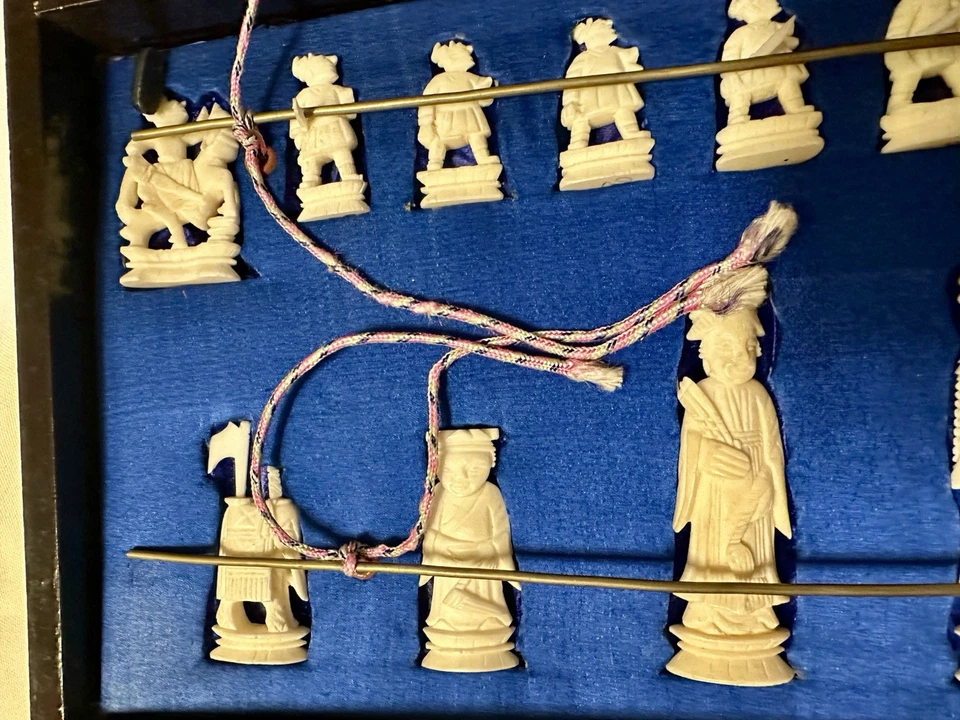 Vintage Chinese Chess Set with Handcarved Pieces - Image 2 of 4