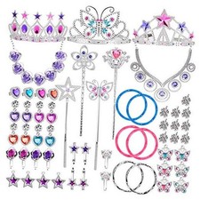 50 PCS Princess Jewelry Dress Up Accessories, Pretend Play Set Jewelry Party