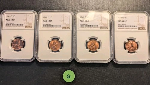 G) Lot of 4: 1949 (D) Lincoln Wheat Pennies NGC-CERTIFIED MS64 RED 🔥🍒