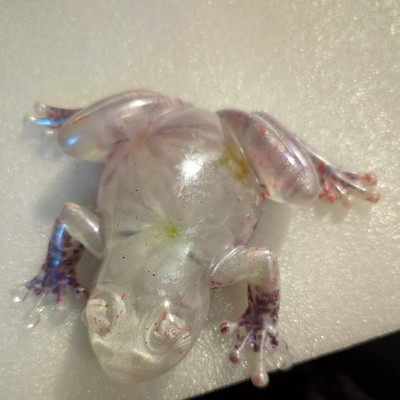 White Pink Purple Spotted Flower Frog Handmade One Of A Kind