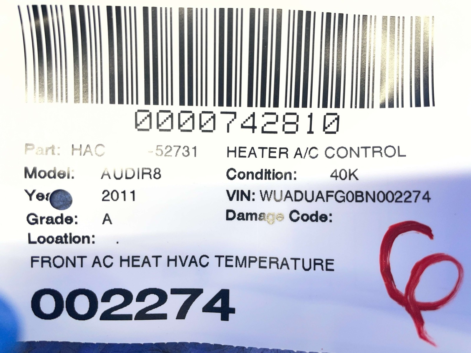 2011-2015 AUDI R8 TYPE 42 OEM FRONT AC TEMPERATURE CONTROL UNIT W/ HEATED SEATS