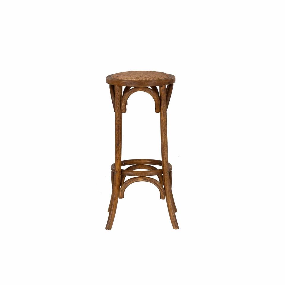 Linon Rae Round Backless Bar Stool Woven Seat in Walnut Brown Finished Wood - Image 4 of 4