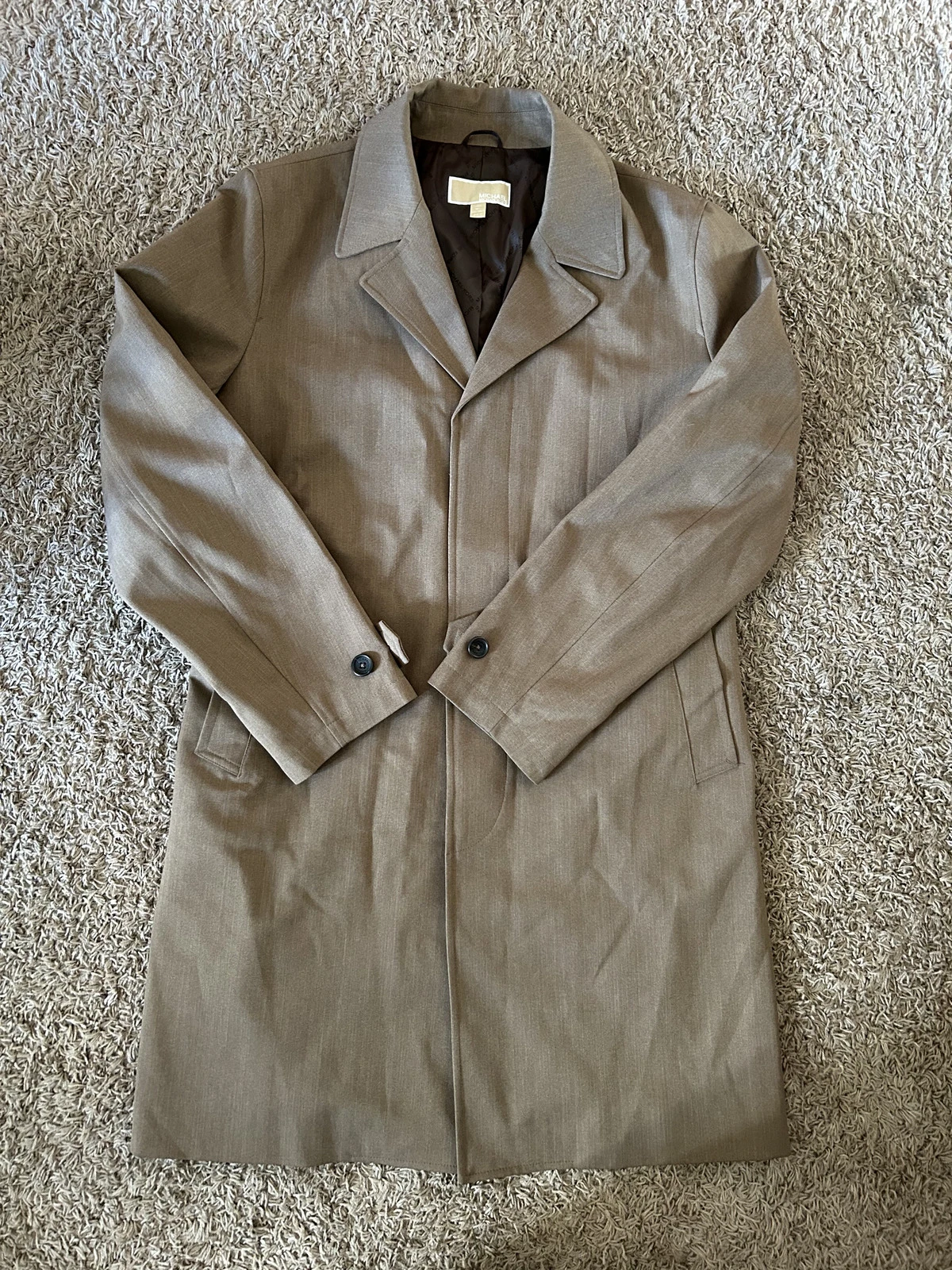 Giacca cappotto tuta lunga alta Michael Kors uomo taglia grande marrone abbronzatura 42L 44L