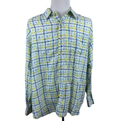 Tommy Bahama Men's Green Plaid Relaxed Linen Button Up Shirt  Shirt Sz XL