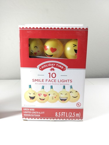 Emoji SmileFace Christmas Lights Holiday Time 10 String 8.5 ft indoor/outdoor - Picture 3 of 10
