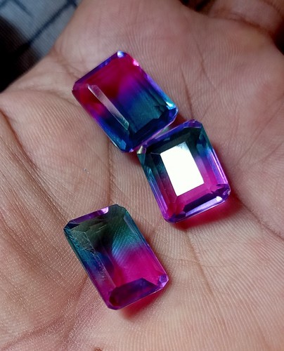 43.75 CT Good Looking Emerald Cut BI-Multicolor Tourmaline Doublet Gemstone 3 P - Picture 6 of 7