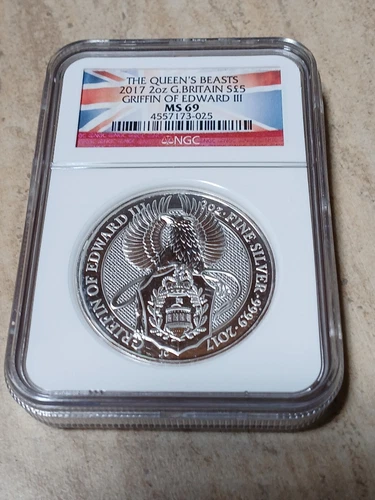 GREAT BRITAIN 2017 | 2-OZ SILVER | QUEENS BEASTS GRIFFIN EDWARD III | NGC MS69