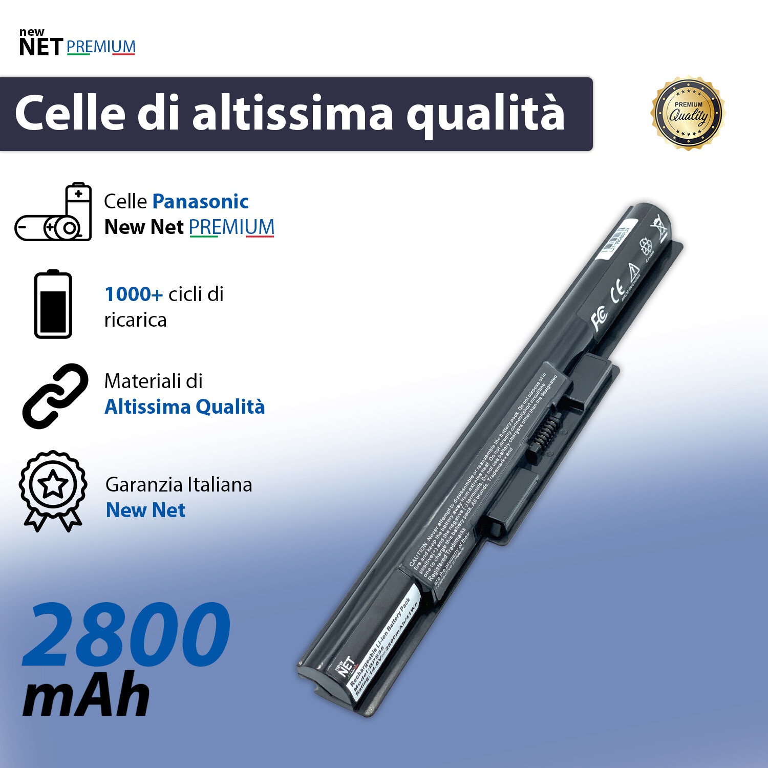 Batteria Premium compatibile con Sony Vaio SVF1531C5E SVF1521S8E 2800mAh - 4