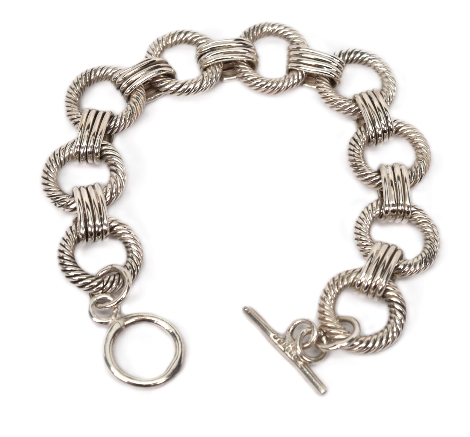 Sterling Silver Solid Link Bracelet 8" Unisex - image 1