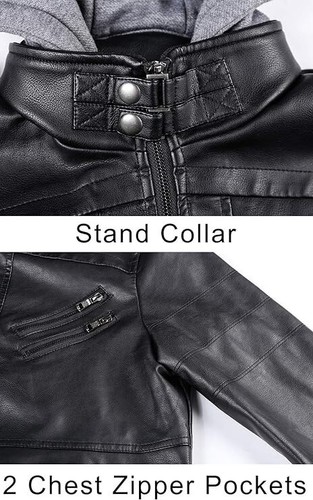 Men's Stand Collar PU Faux Leather Jacket 6 Pockets Motorcycle Bomber Jacket (L) - Picture 6 of 6