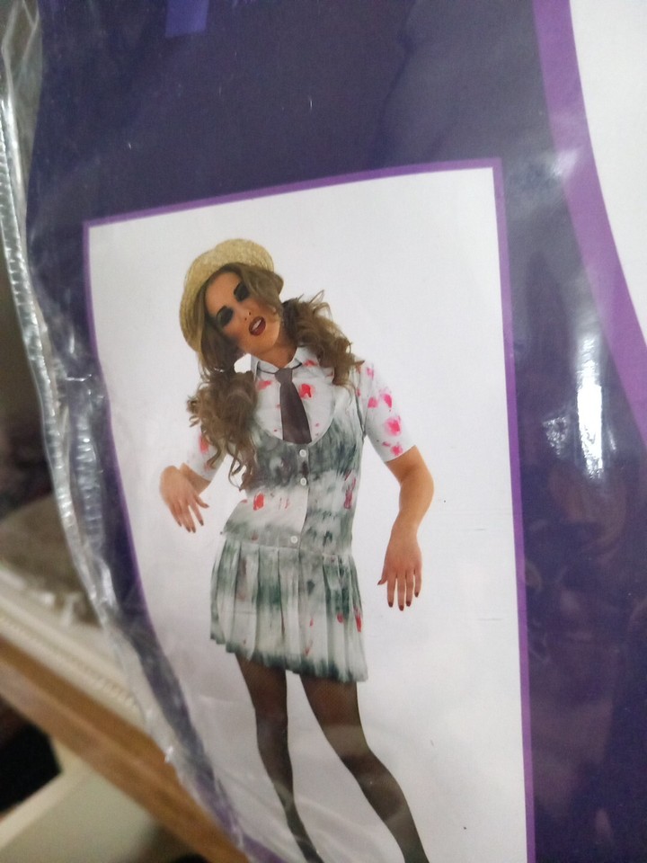 Ladies Zombie Bloody Schoolgirl Halloween Fancydress Costume Large eBay