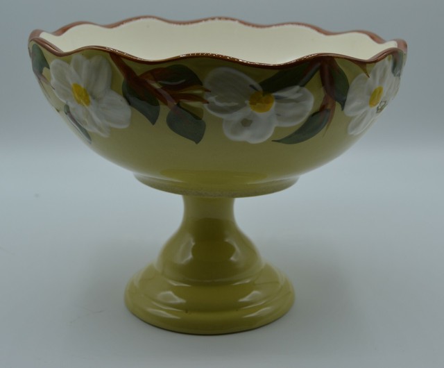 Stangl Ceramic Hand Painted White Dogwood Pedestal Bowl Compote Mint eBay